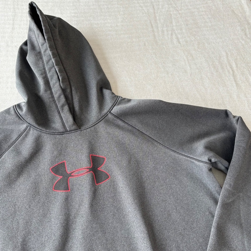 Under Armour Storm1 ColdGear Hoodie Mens XL Gray Red Logo Pullover Fleece XL